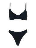 Bikini Alicia with Fixed Thin Straps and Front Knot in Black Stretch Tech Fabric for Women Beachwear
