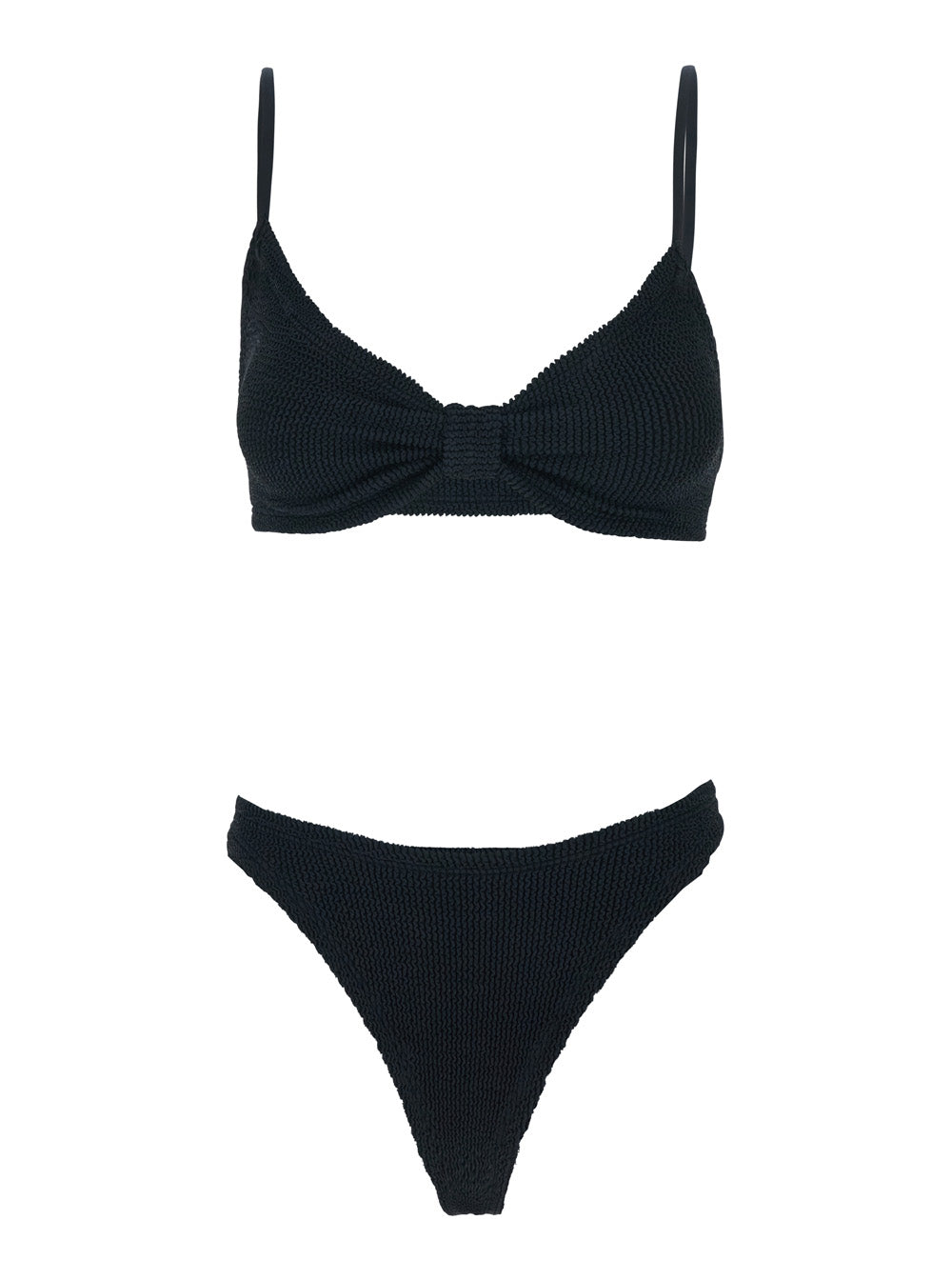 Bikini Alicia with Fixed Thin Straps and Front Knot in Black Stretch Tech Fabric for Women Beachwear