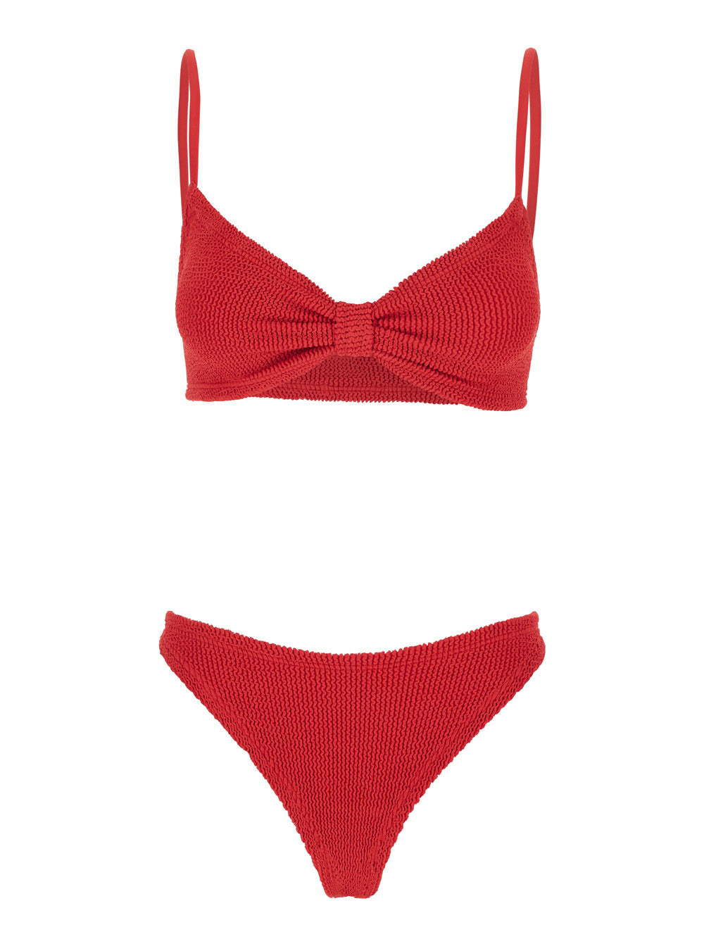 Alicia Bikini with Fixed Thin Straps and Front Knot in Red Stretch Tech Fabric for Women Beachwear