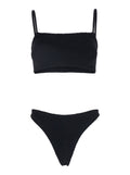 Gigi Bikini with Square Neckline and Thin Straps in Black Ribbed Fabric for Women Polyamide Elastane Beachwear