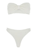 Bikini Jean with Bandeau Design and Front Knot in White Tech Fabric for Women Beachwear