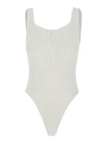 Dallas White One-Piece Swimsuit with Thin Straps and Front Zip in Stretch Tech Fabric Woman Beachwear