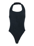 One-Piece Swimsuit Sandy with American Neckline and Open Back in Black Tech Fabric for Women Beachwear