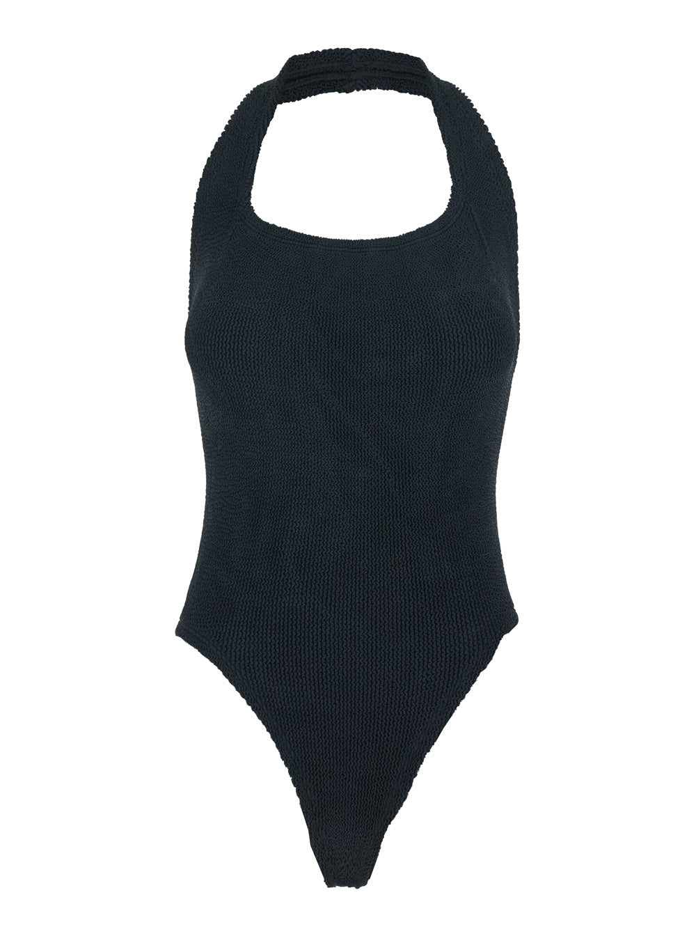 One-Piece Swimsuit Sandy with American Neckline and Open Back in Black Tech Fabric for Women Beachwear