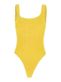 One-Piece Swimsuit Sunflower with Square Neckline in Yellow Stretch Tech Fabric for Women Beachwear