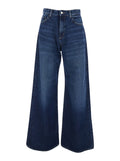 Blue Jeans with Wide Leg and Logo Patch on the Back Womens Denim Blu Cotton