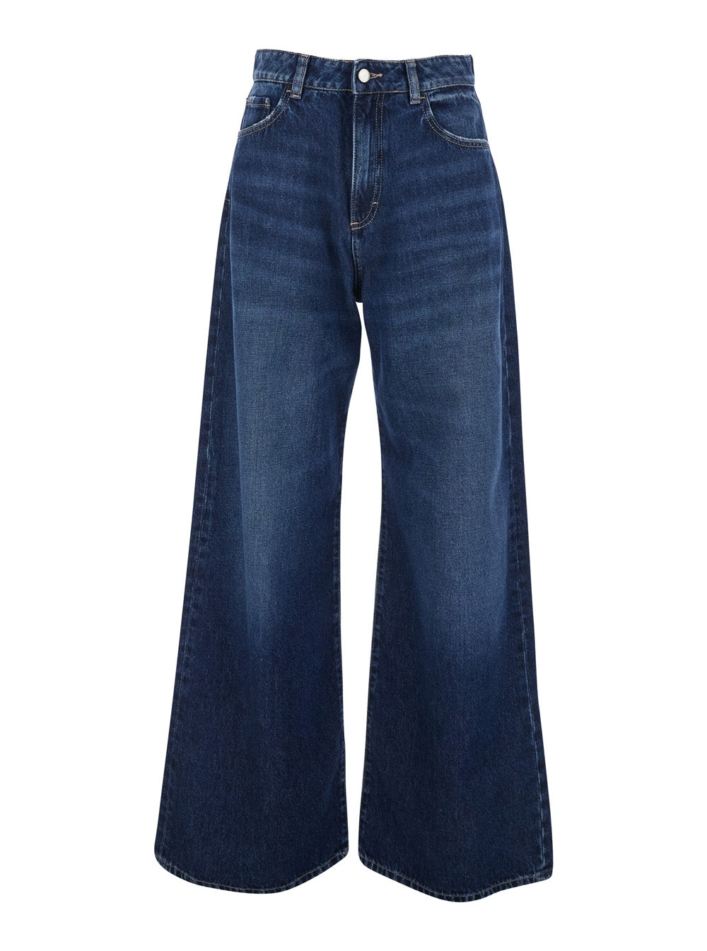 Blue Jeans with Wide Leg and Logo Patch on the Back Womens Denim Blu Cotton
