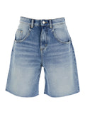 Wide Leg Bermuda with Logo Patch on the Back in Blue Denim for Women Blu Cotton Shorts And