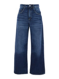 Wide Leg Jeans with Logo Patch on the Back in Blue Denim for Women Blu Cotton