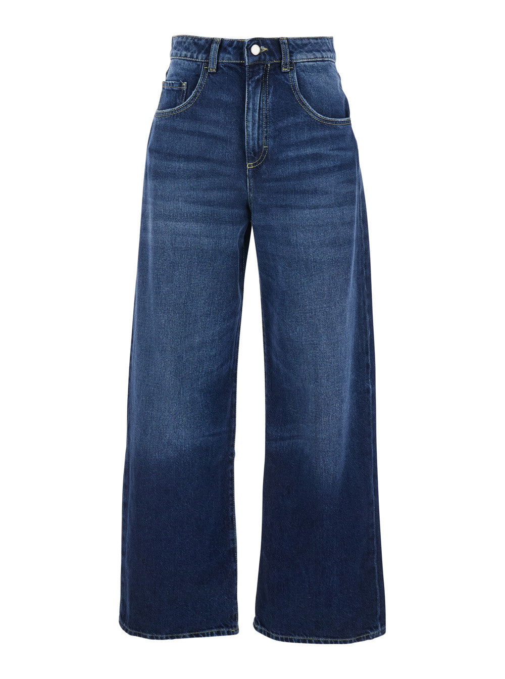 Wide Leg Jeans with Logo Patch on the Back in Blue Denim for Women Blu Cotton
