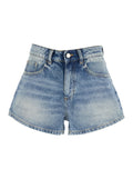 Blue Shorts with Wide Leg and Logo Patch on the Back in Denim Women Blu Cotton Bermuda
