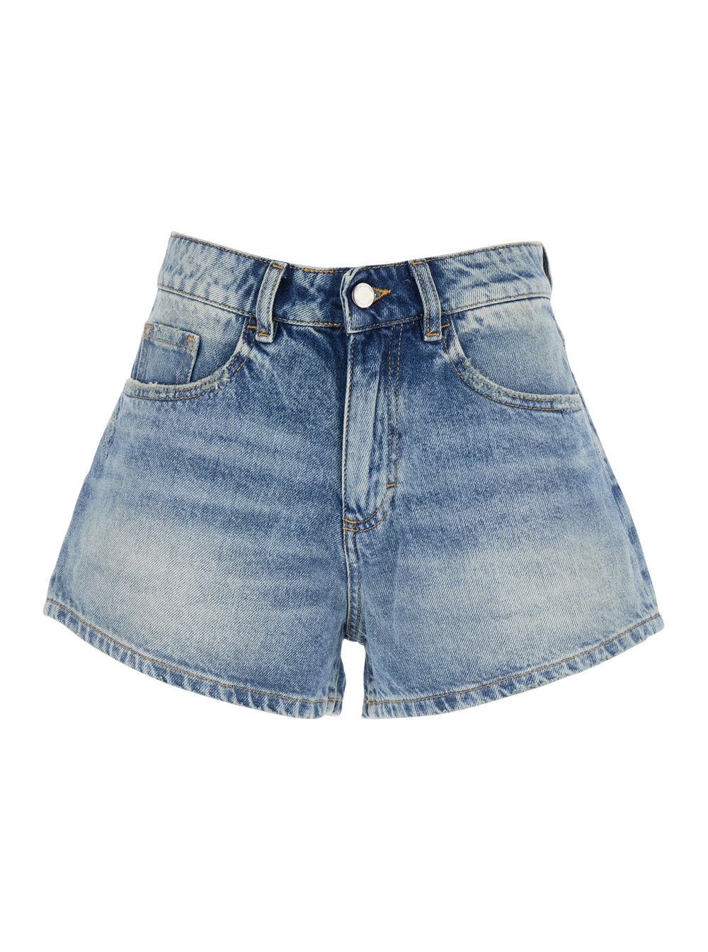 Blue Shorts with Wide Leg and Logo Patch on the Back in Denim Women Blu Cotton Bermuda