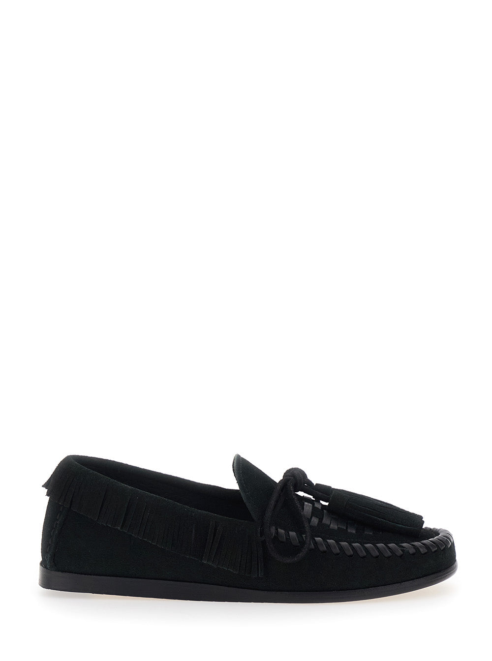 Loafers Fitza with Fringed Details and Bow on the Front in Black Suede for Women Calf