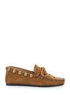 Brown Loafers With Cut-Out Front And All-Over Metal Details Suede Woman
