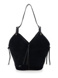 Shoulder Bag Tampa with Single Strap and Suede Knot Detail for Women Black Calf