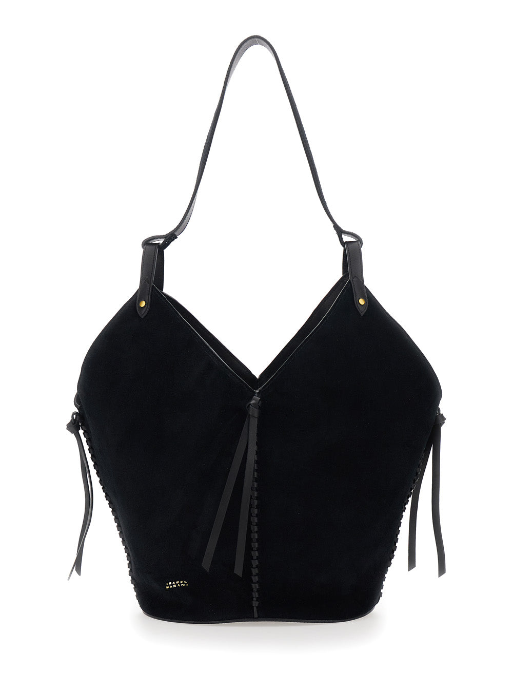 Shoulder Bag Tampa with Single Strap and Suede Knot Detail for Women Black Calf