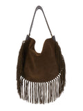 Oksan Brown Shoulder Bag With Oversize Fringes And Removable Handle Suede Woman