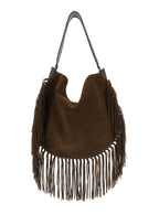 Oksan Brown Shoulder Bag With Oversize Fringes And Removable Handle Suede Woman