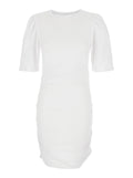Mylda White Crew Neck Dress With Pleated Details Cotton Woman