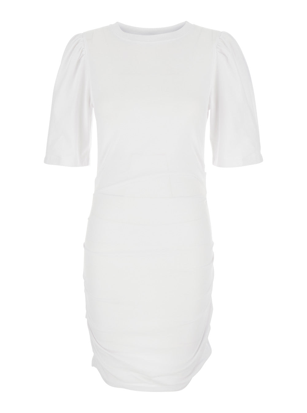Mylda White Crew Neck Dress With Pleated Details Cotton Woman
