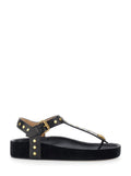 Enore Black Sandals with Stud Details in Leather Woman Flat Shoes