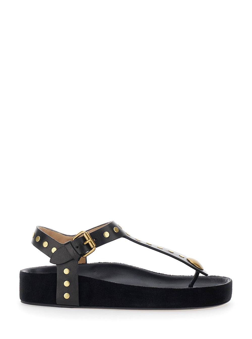 Enore Black Sandals with Stud Details in Leather Woman Flat Shoes