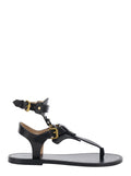 Eveena Sandals with Adjustable Buckle Closure in Black Leather for Women Calf Flat Shoes