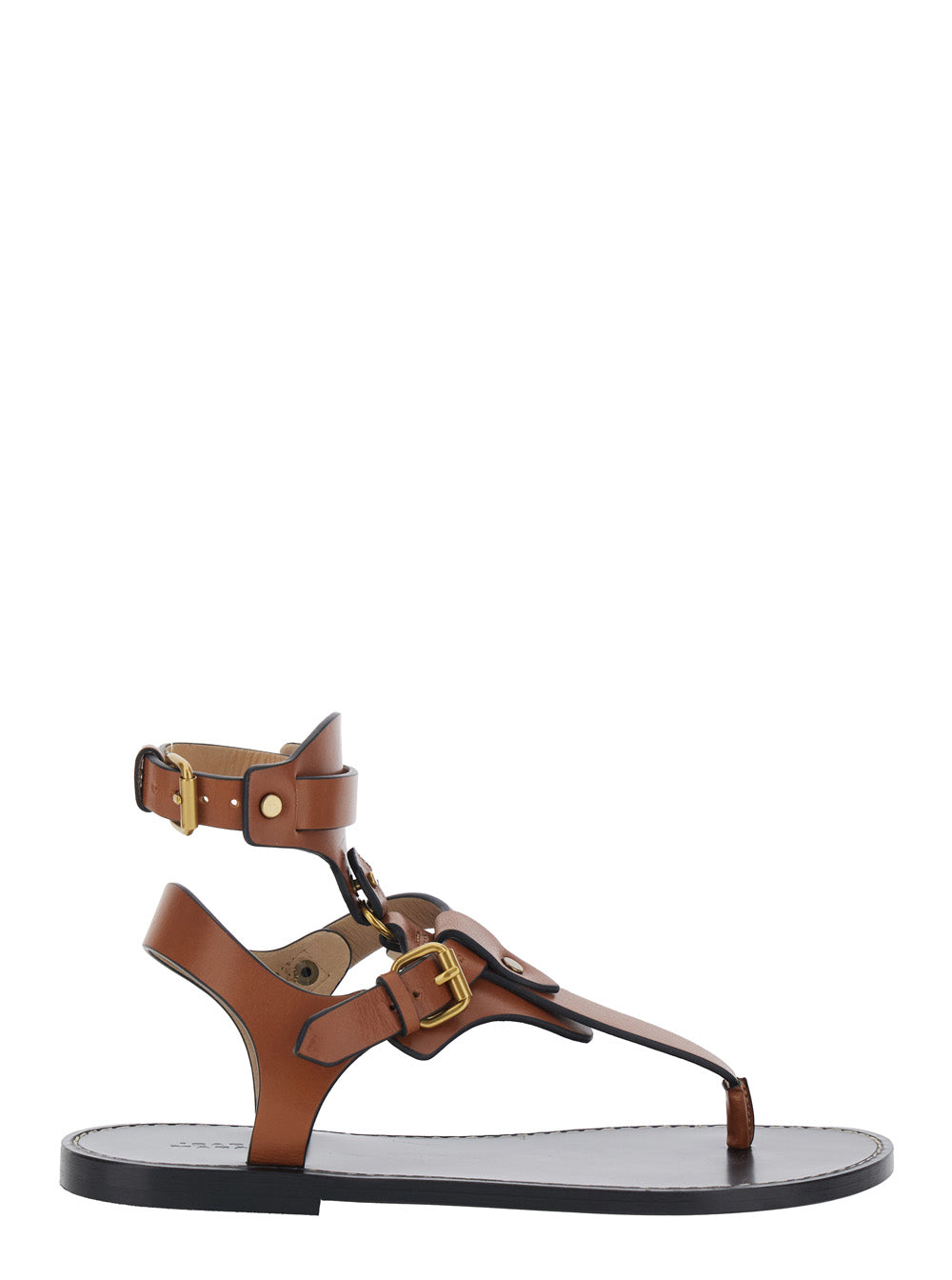 Eveena Sandals with Adjustable Buckle Closure in Brown Leather for Women Calf Flat Shoes