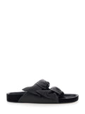 Lennyo Black Slip-On Sandals with Bow Details in Leather WOman Flat Shoes