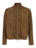 Brown Suede Jacket with High Collar and Zip Closure for Men Outerwear