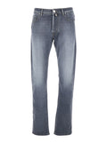 Jeans Bard with Belt Loops and Logo Patch on the Back in Faded Black Denim for Men Grey Cotton Emerald Elastane