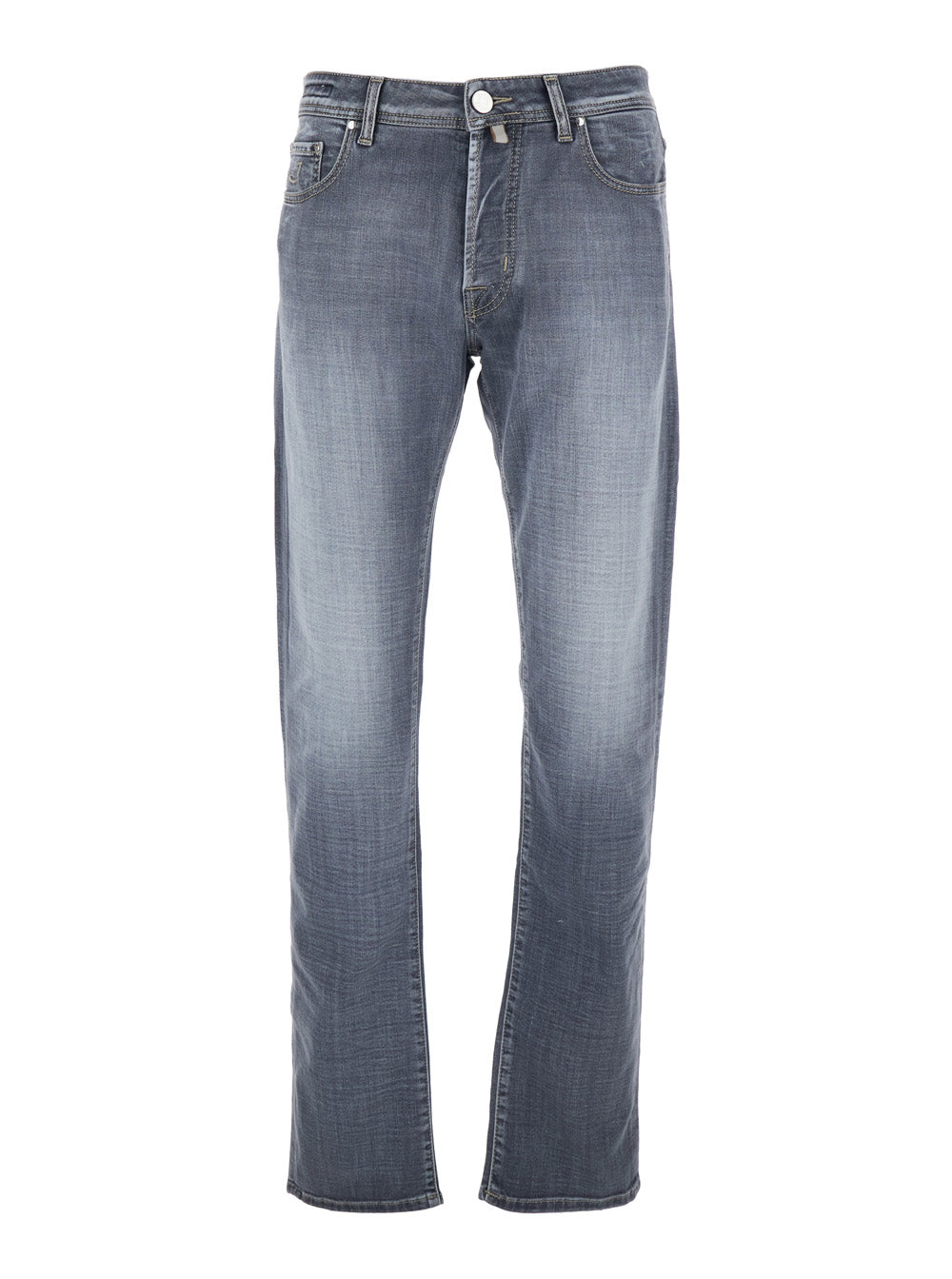 Jeans Bard with Belt Loops and Logo Patch on the Back in Faded Black Denim for Men Grey Cotton Emerald Elastane