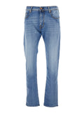 Jeans Bard with Double Logo Patch on the Back and Embroidery Front in Blue Denim for Men Blu Cotton Emerald Elastane