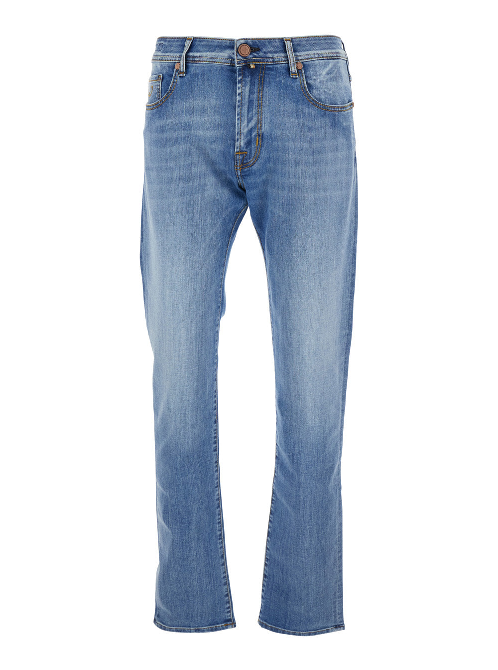 Jeans Bard with Double Logo Patch on the Back and Embroidery Front in Blue Denim for Men Blu Cotton Emerald Elastane