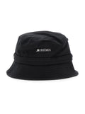 Mens Le Bob Gadjo Black Fisherman Hat with Front Lettering Logo and Knot Closure at the Back in Cotton Gloves
