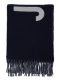 LEcharpe Jacquemus Blue Scarf with Maxi Logo Lettering and Fringed Hem in Wool Man Blu Scarfs Foulards