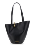 Le Bambola Black Medium Shoulder Bag with Impressed Logo Lettering on the Front and Ring Closure in Leather for Women Cow