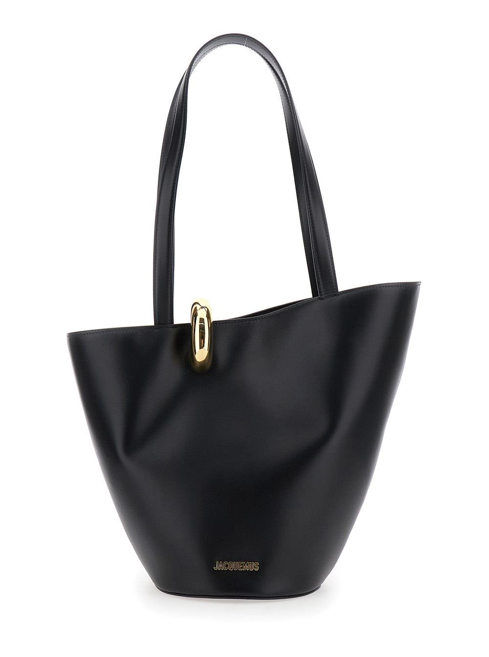 Le Bambola Black Medium Shoulder Bag with Impressed Logo Lettering on the Front and Ring Closure in Leather for Women Cow