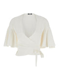 White Top with Crossed Neck In Tech Fabric for Women Viscose Polyester Tops