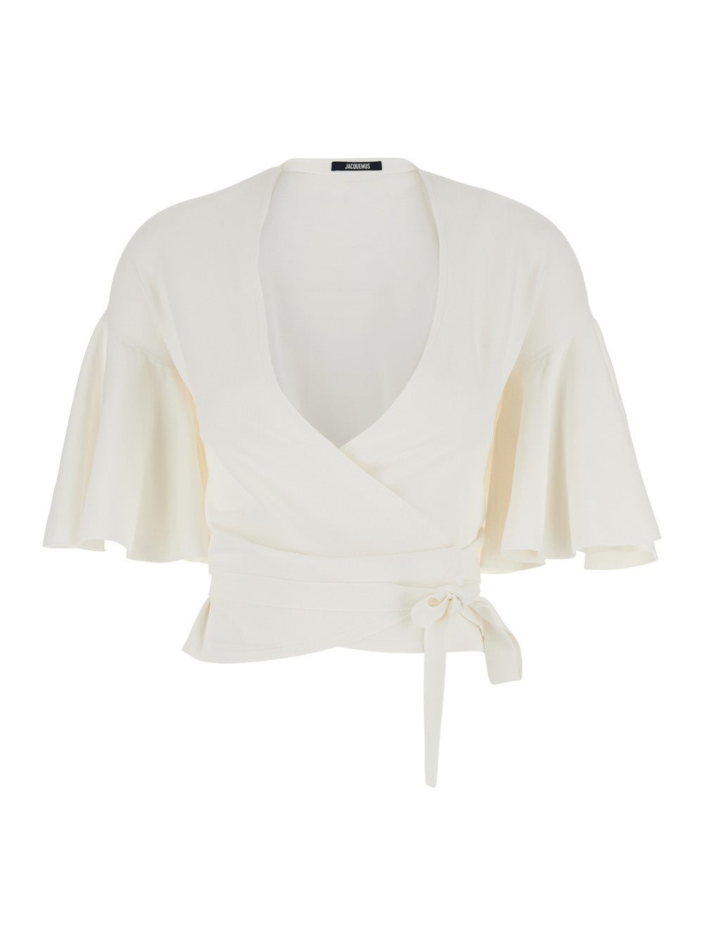 White Top with Crossed Neck In Tech Fabric for Women Viscose Polyester Tops
