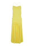 Yellow Dress with Straight Neckline and Gathered Waist in Tech Fabric for Women Viscose Polyamide Long