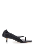 Les Sandals Nu-Pieds Black with Thong Design and Asymmetrical Heel in Leather for Women Lamb Heels