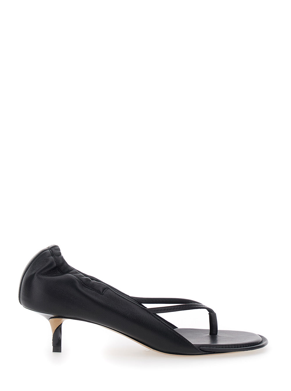 Les Sandals Nu-Pieds Black with Thong Design and Asymmetrical Heel in Leather for Women Lamb Heels