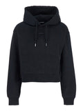 Black Le Hoodie Gros Grain Crop with Drawstring Hood and Logo Patch on Front in Cotton for Women Sweatshirts