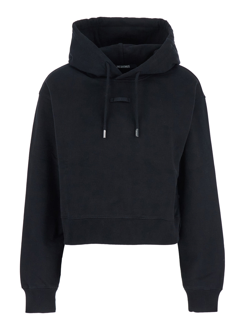 Black Le Hoodie Gros Grain Crop with Drawstring Hood and Logo Patch on Front in Cotton for Women Sweatshirts