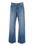 Le De-Nimes Droit Blue Jeans with Logo Embroidery on the Pocket in Denim for Men Blu Cotton
