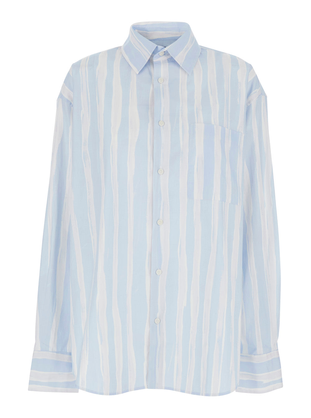 La Chemise Camargue Light Blue T-Shirt with Classic Collar and All-Over Stripe Motif in Cotton for Men Shirts Blouses