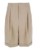 Le Short Pastro Beige With Turn-Up Hem In Linen Blend For Men Viscose Polyamide And Bermuda