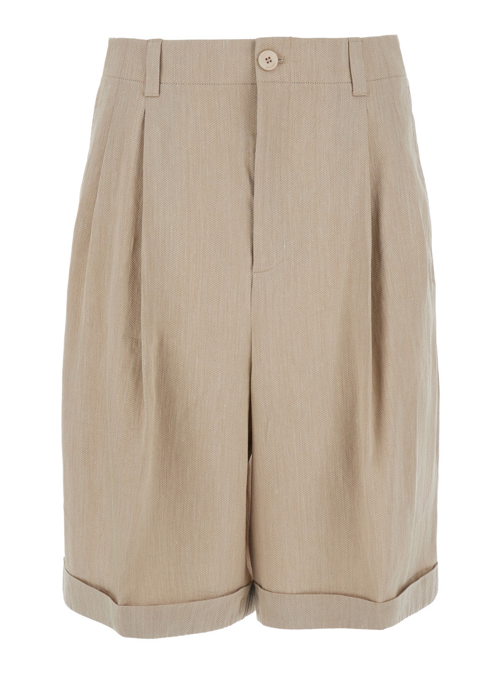 Le Short Pastro Beige With Turn-Up Hem In Linen Blend For Men Viscose Polyamide And Bermuda