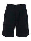 Le Short Camargue Black Bermuda with Belt Loops and Wide Leg in Wool for Men